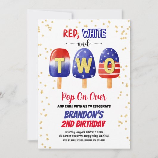 4 juli Popsicles Kind Boy 2e Verjaardagsfeestje Kaart (Voorkant)