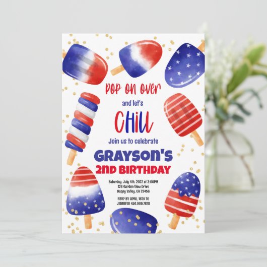 4 juli Popsicles Pool Party Pop op Over Kind Kaart (Staand voorkant)