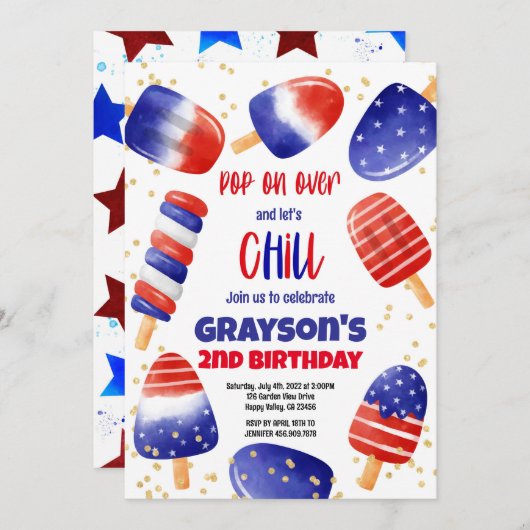 4 juli Popsicles Pool Party Pop op Over Kind Kaart (Voorkant / Achterkant)