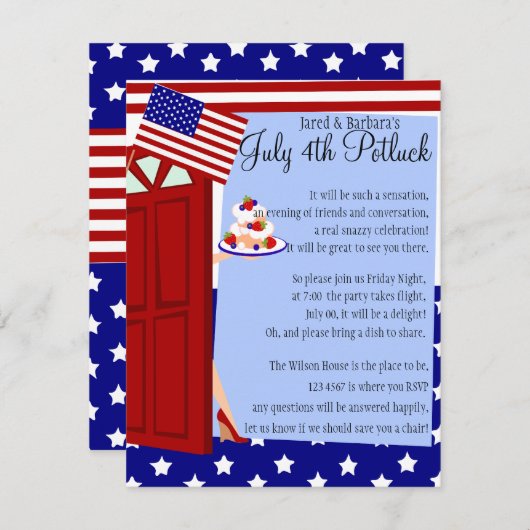4 juli Potluck Party Kaart (Voorkant / Achterkant)