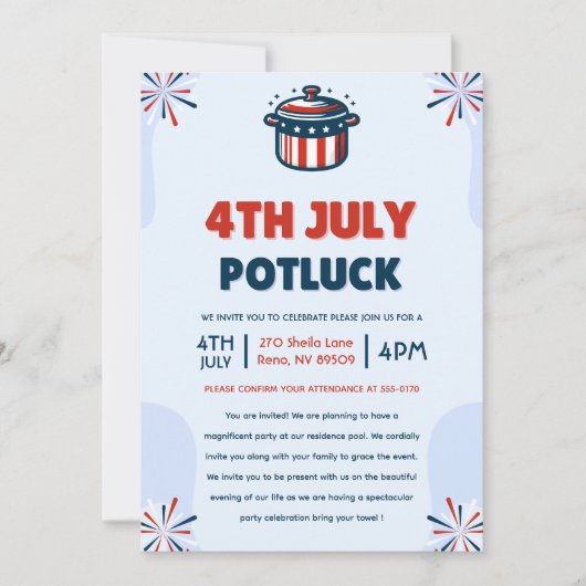 4 juli Potluck Party Kaart (Voorkant)