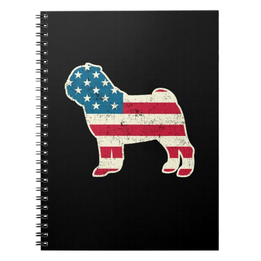 4 juli Pug Dog American Flag USA Notitieboek (Voorkant)