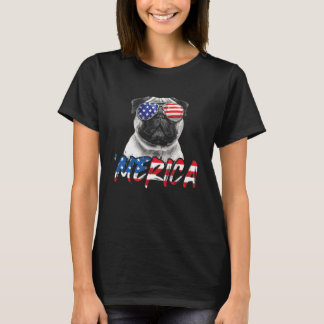4 juli pug Dog Merica Amerikaanse vlag patriottisc T-shirt