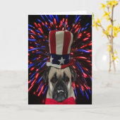 4 juli Pug en vuurwerk Kaart (Gele Bloem)