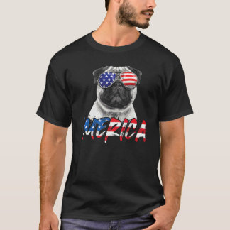 4 juli Pug Hond Merica Amerikaanse Vlag Patriottis T-shirt