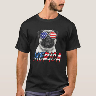 4 juli Pug Hond Merica Amerikaanse Vlag Patriottis T-shirt