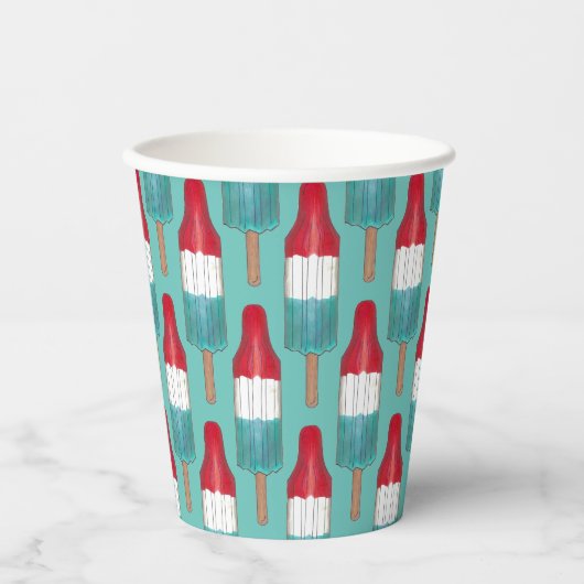 4 juli raket Pop patriottische ijsje rood blauw Papieren Bekers (Voorkant)