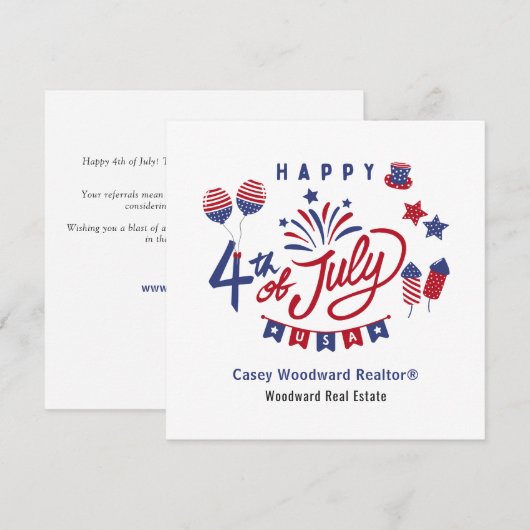 4 juli Real Estate Referral Marketing Budget Notitiekaartje (Voorkant / Achterkant)