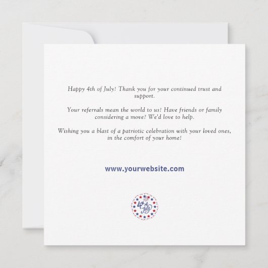 4 juli Real Estate Referral Marketing Budget Notitiekaartje (Achterkant)