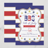 4 juli Red Blue Gold Stars Stripes BBQ Party Kaart (Voorkant / Achterkant)