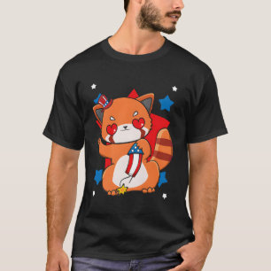 4 juli Red Panda Patriottisch Vuurwerk USA T-shirt