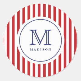 4 juli Red Stripes Monogram Party Sticker
