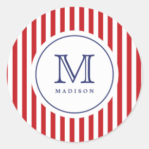 4 juli Red Stripes Monogram Party Sticker