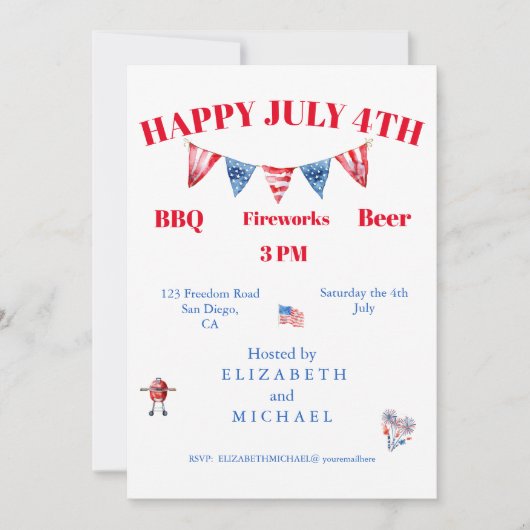 4 juli Red White Blue Stars BBQ Kaart (Voorkant)