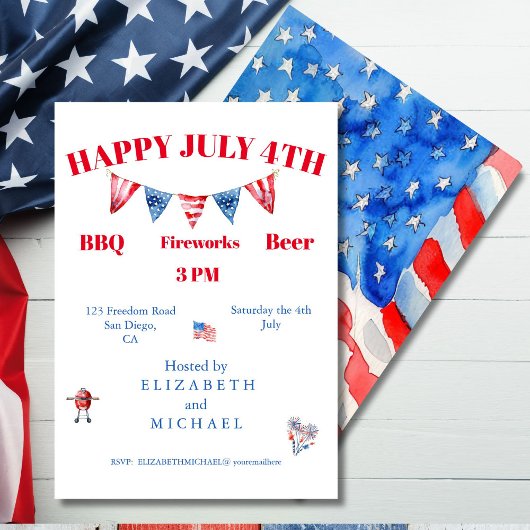 4 juli Red White Blue Stars BBQ Kaart