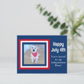 4 juli Red White Blue Striped Photo Invitation Dog Briefkaart (Staand voorkant)