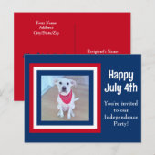 4 juli Red White Blue Striped Photo Invitation Dog Briefkaart (Voorkant / Achterkant)