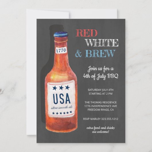 4 juli Red White Brew BBQ Chalkboard Kaart (Voorkant)