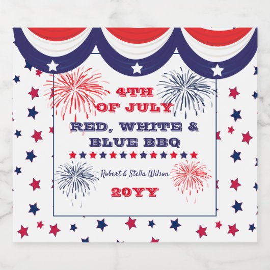 4 juli Red White en Blue BBQ Bier Etiket (Enkel label)