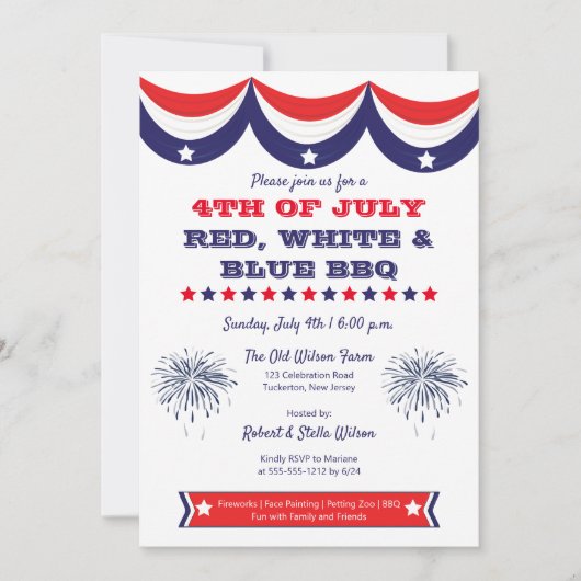 4 juli Red White en Blue BBQ Kaart (Voorkant)