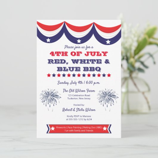 4 juli Red White en Blue BBQ Kaart (Staand voorkant)