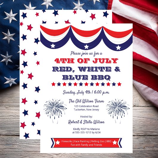 4 juli Red White en Blue BBQ Kaart
