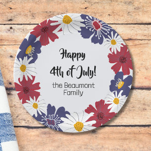 4 juli Retro Bloemen Partij picknick Papieren Bordje