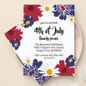 4 juli Retro Floral Party Uitnodiging