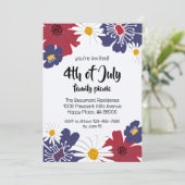 4 juli Retro Floral Party Uitnodiging (Staand voorkant)