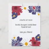 4 juli Retro Floral Party Uitnodiging (Achterkant)