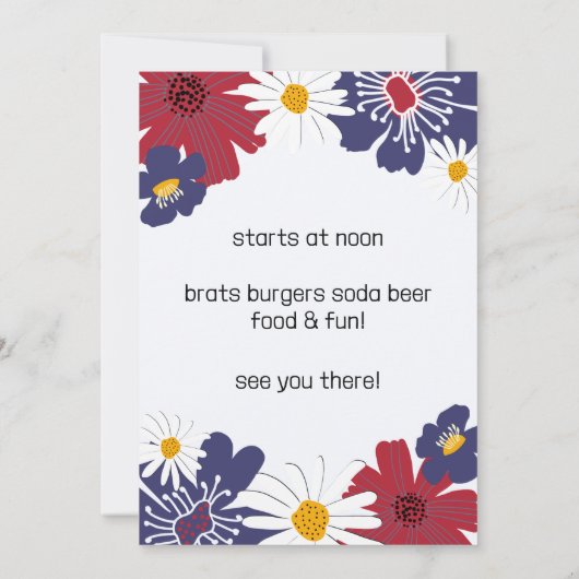 4 juli Retro Floral Party Uitnodiging (Achterkant)