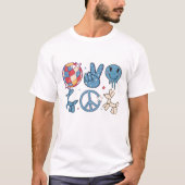 4 JULI RETRO GROOVY HIPPIE TYPOGRAFIE T-SHIRT (Voorkant)