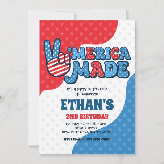 4 juli Retro Merica Made Birthday Party Kaart (Voorkant)