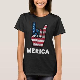 4 juli Rock Hand Merica Flag America Rocker Mannen T-shirt