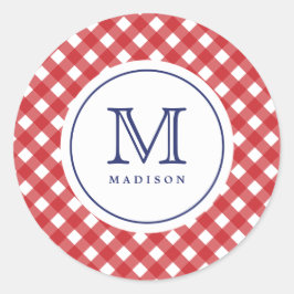 4 juli Rode cheques Blauwe Monogram Party Sticker