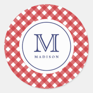 4 juli Rode cheques Blauwe Monogram Party Sticker