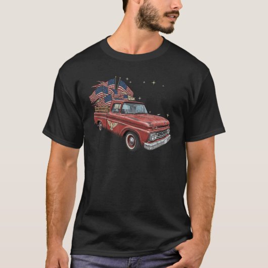 4 juli Rode vrachtwagen met Amerikaanse vlaggen T-shirt (Voorkant)