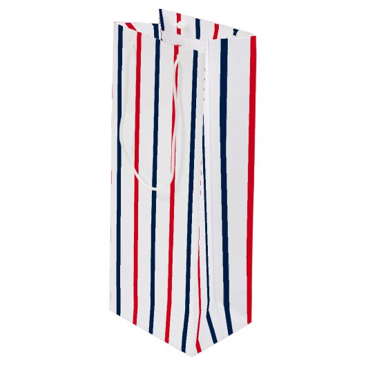 4 juli rode witte blauwe patriottische strepen wijn cadeautas (Voorkant Gekanteld)