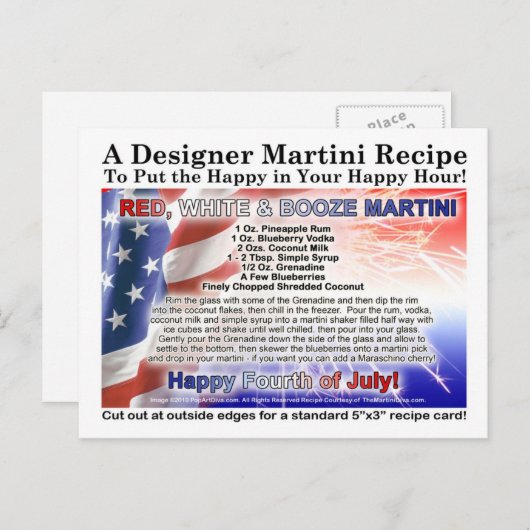 4 juli Rode, witte drank Martini Recept Briefkaart (Voorkant / Achterkant)