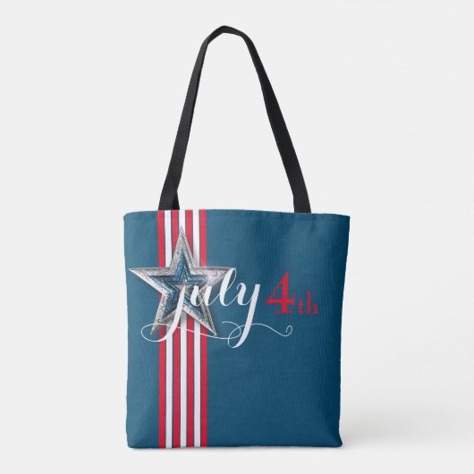 4 juli Rode & Witte Stripes & Star Tote Bag (Achterkant)