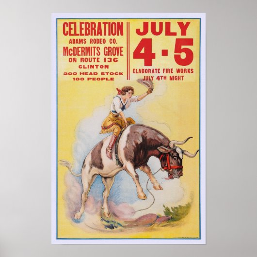 4 juli Rodeo, 1930. Oude reclame Poster (Voorkant)