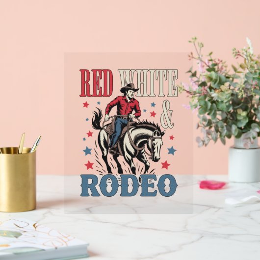 4 juli Rodeo Cowboy Acryl Bord (Huwelijk)