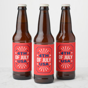 4 juli Rood bier Label Set Etiket