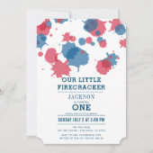 4 juli Rood & Blauw Spletters 1e verjaardag Kaart (Voorkant)