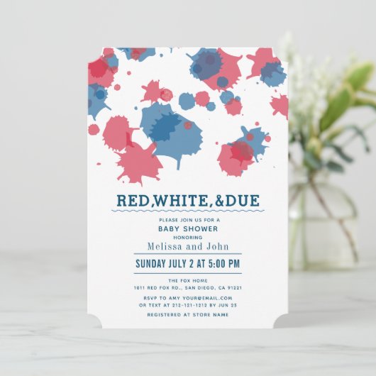 4 juli Rood & Blauw Spletters Baby shower Kaart (Staand voorkant)