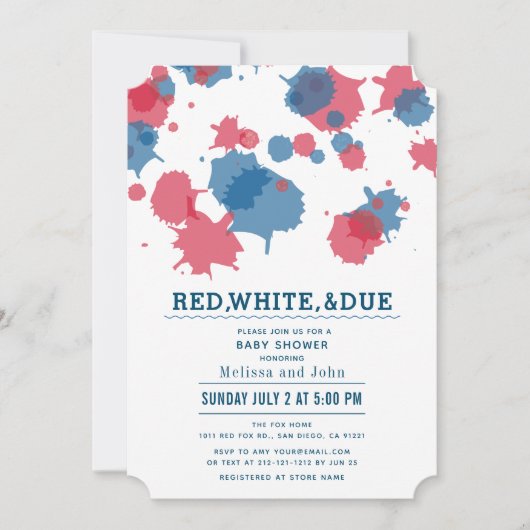 4 juli Rood & Blauw Spletters Baby shower Kaart (Voorkant)