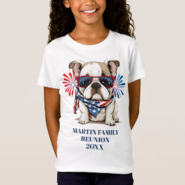 4 juli Rood Blauwe Bulldog Familie Reünie Meisjes T-shirt