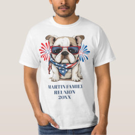 4 juli Rood Blauwe Bulldog Familie Reünie T-shirt