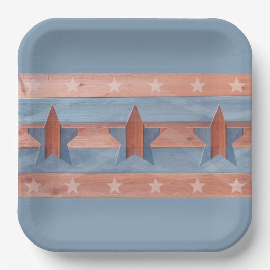 4 juli rood en blauw met sterren papieren bordje (Voorkant)