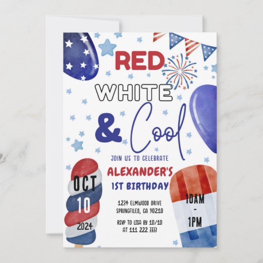 4 juli rood, wit blauw 1e 3e 5e 6e verjaardag kaart (Voorkant)